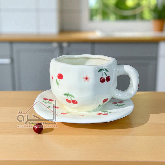 مج مع صحن بورسلان Cherry
