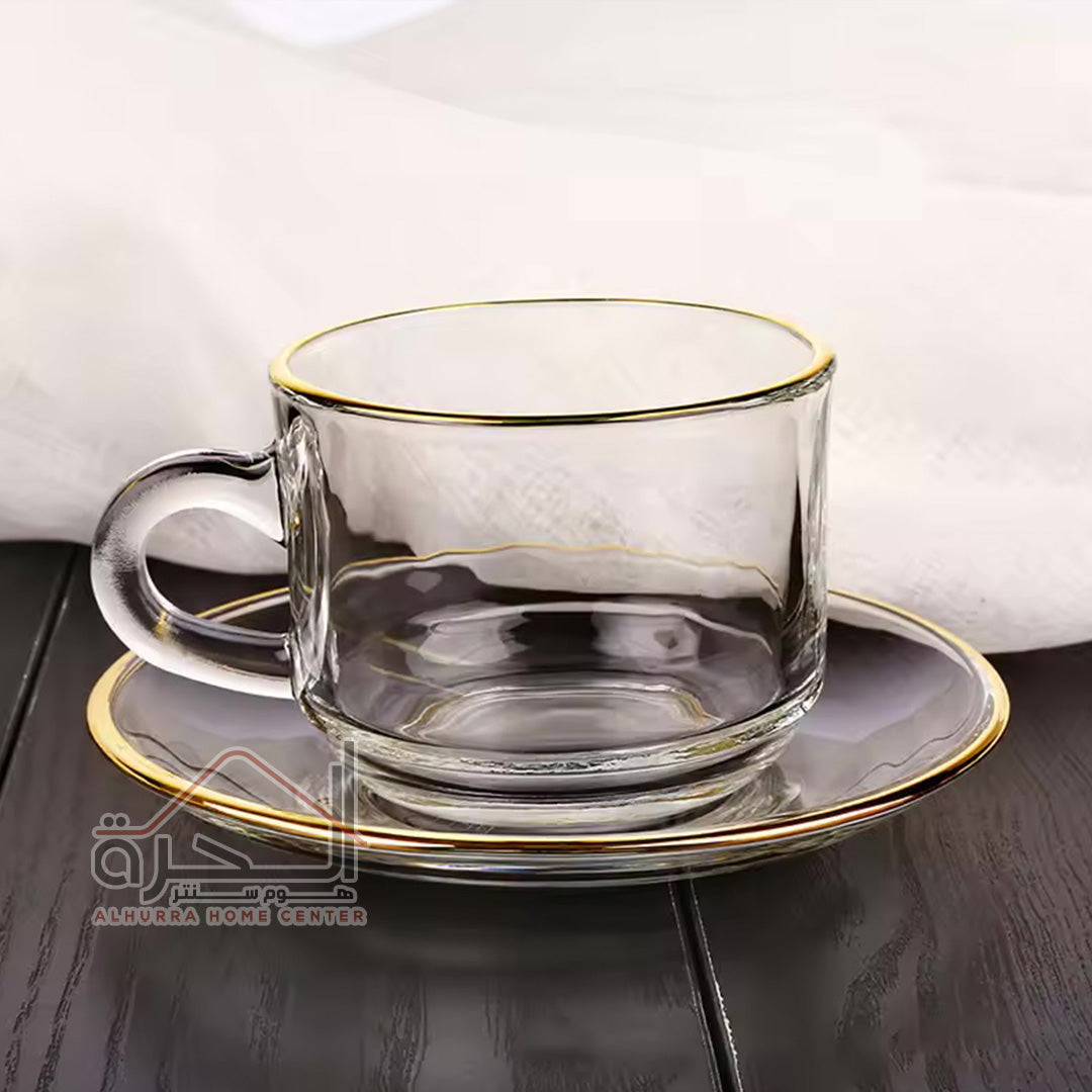 فناجين شاي شفاف اطار ذهبي