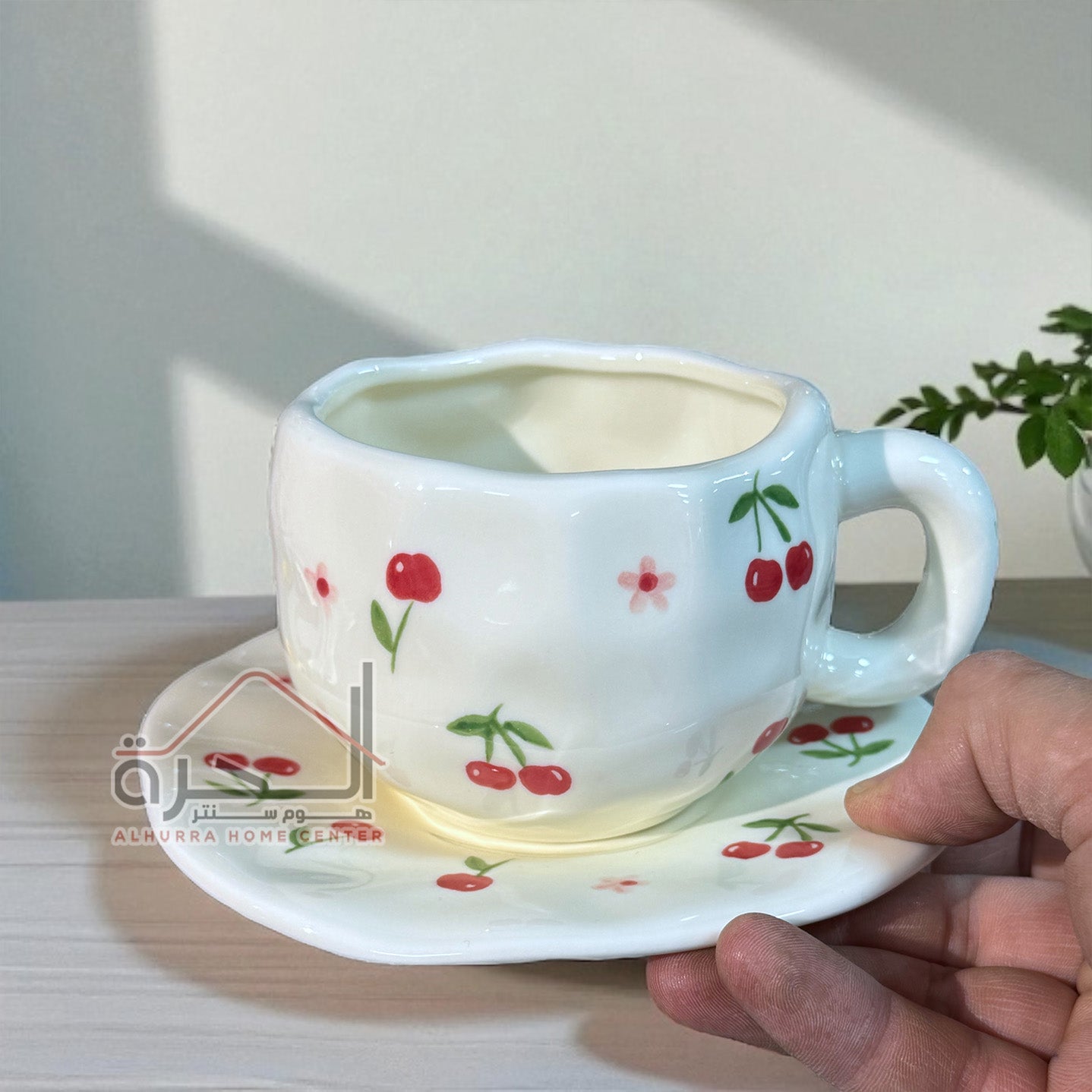 مج مع صحن بورسلان Cherry