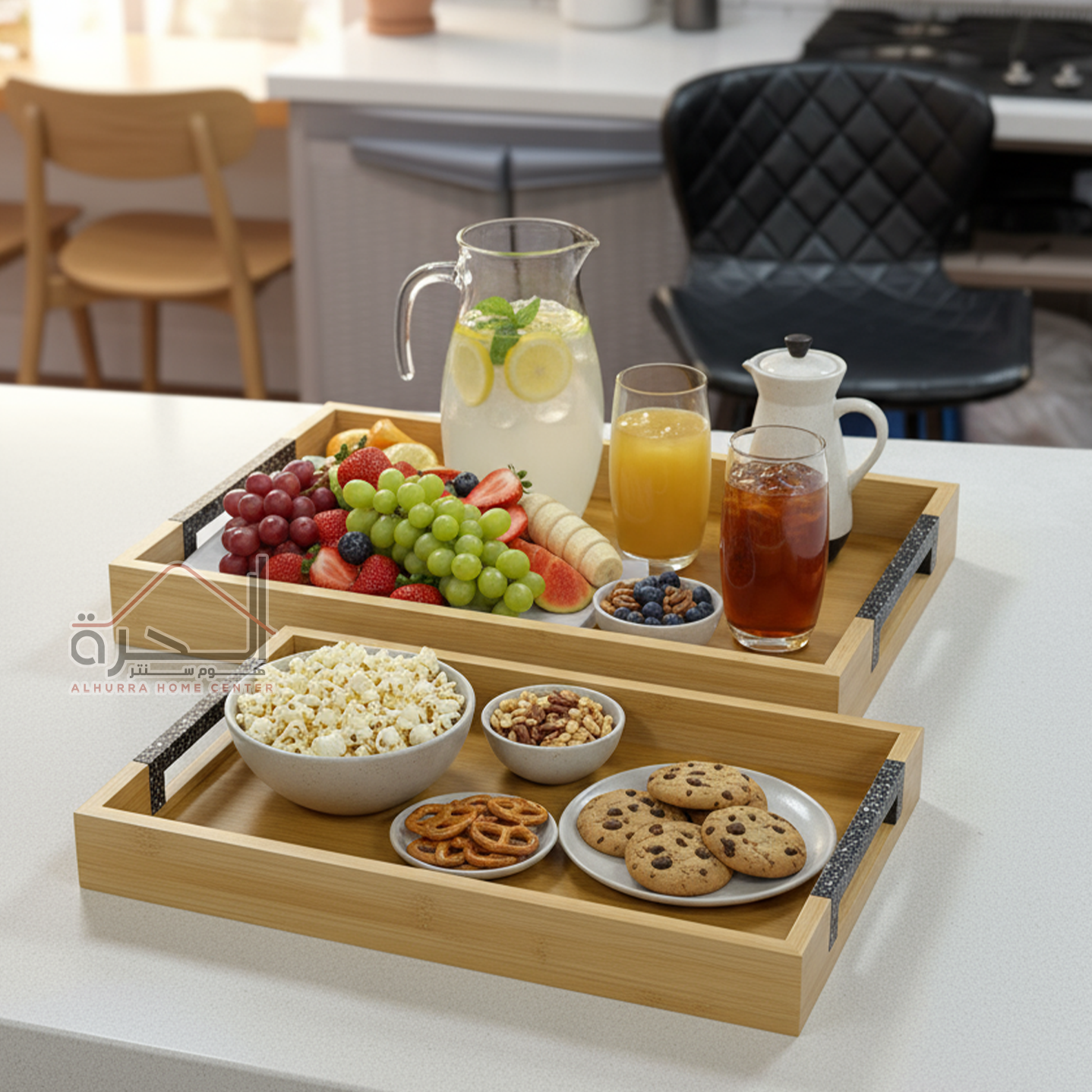 طقم 3 صواني خشب بامبو يد جرانيت