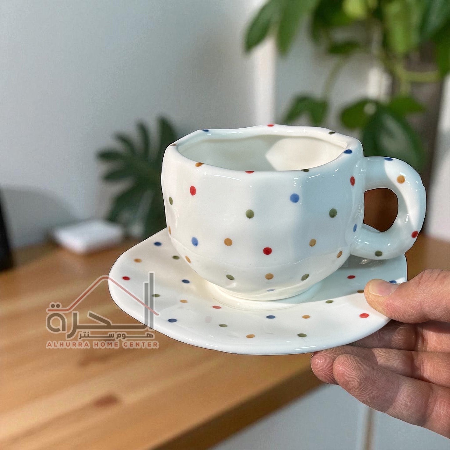 مج مع صحن بورسلان Dots