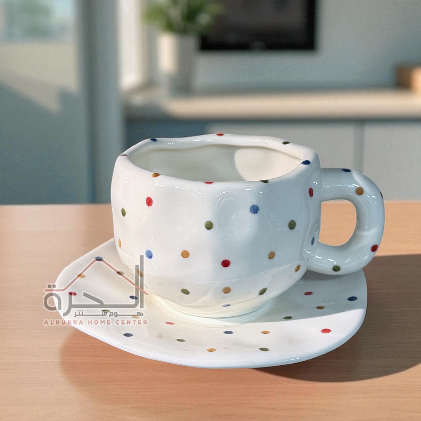 مج مع صحن بورسلان Dots