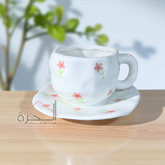 مج مع صحن بورسلان Flowers
