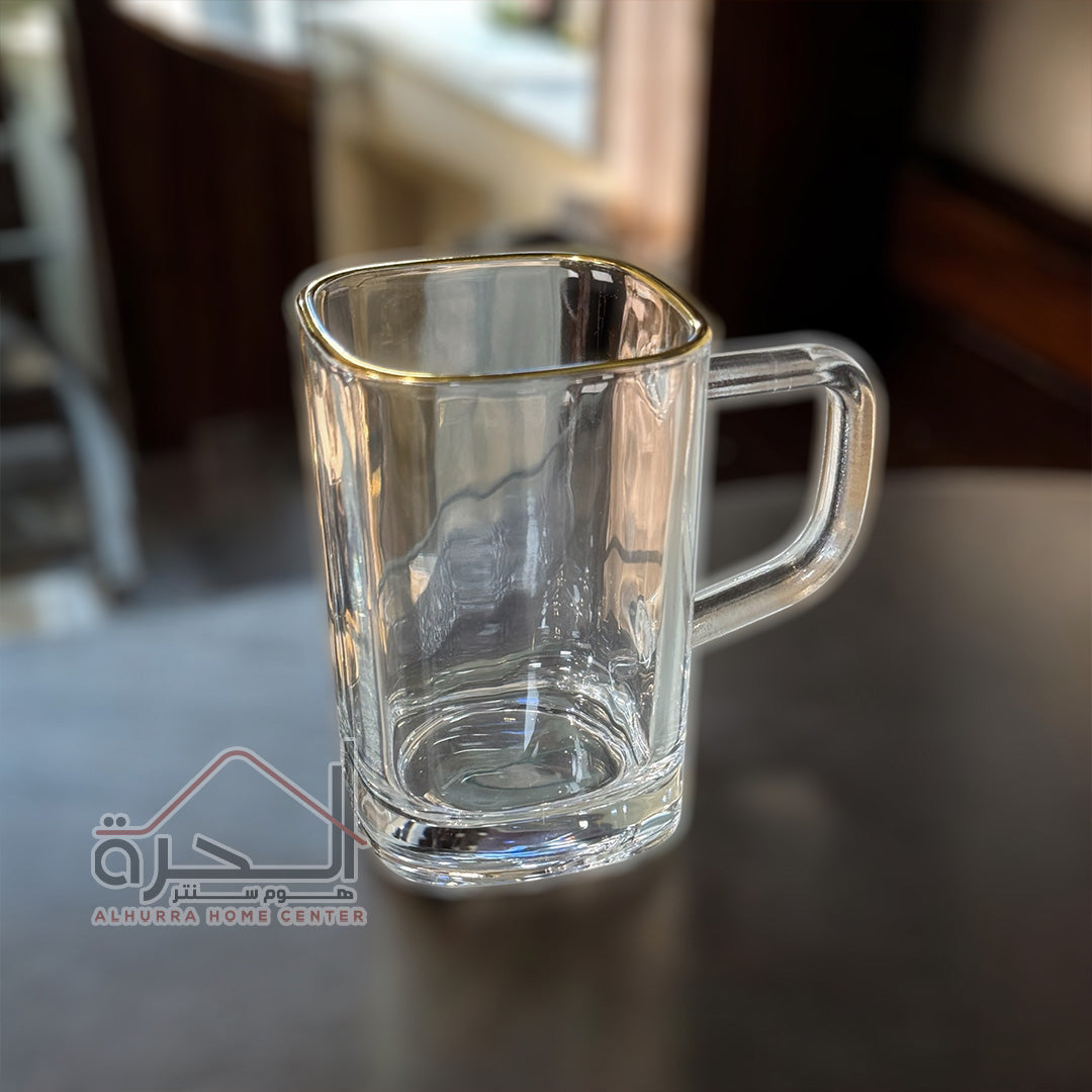 كاسات شاي شفاف حز ذهبي عدد 6